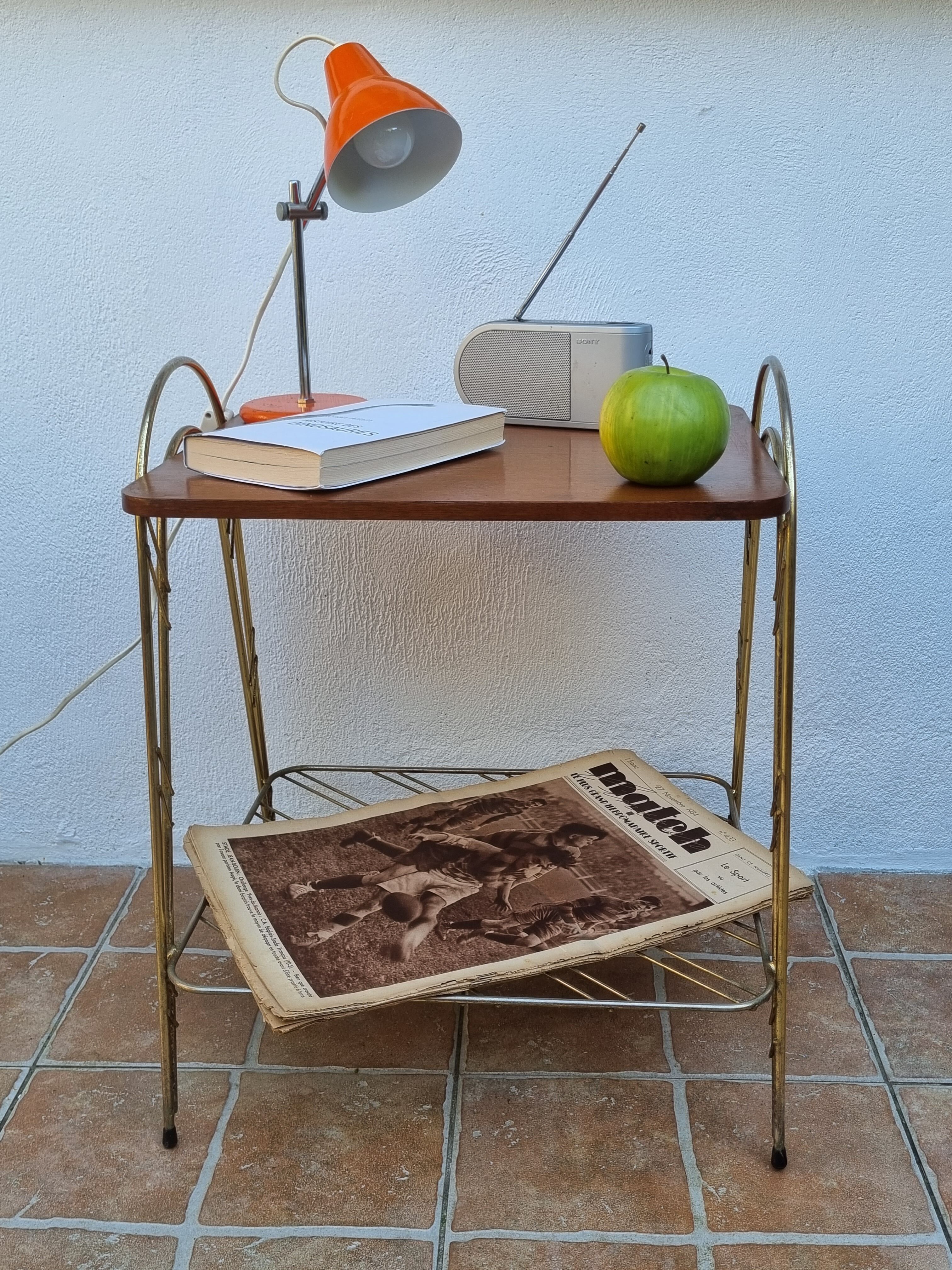 Side table, vintage "Eiffel" service with two metal and wood tops