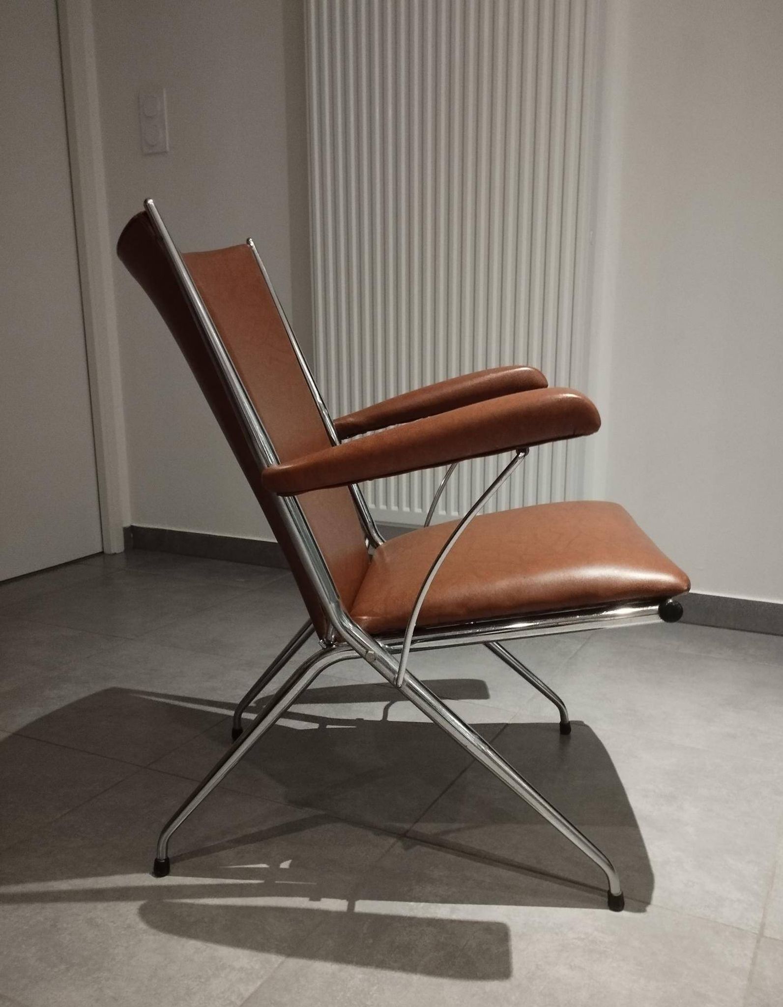 Folding chair attributed to A. Monpoix, modernist design, mid-century, vintage.