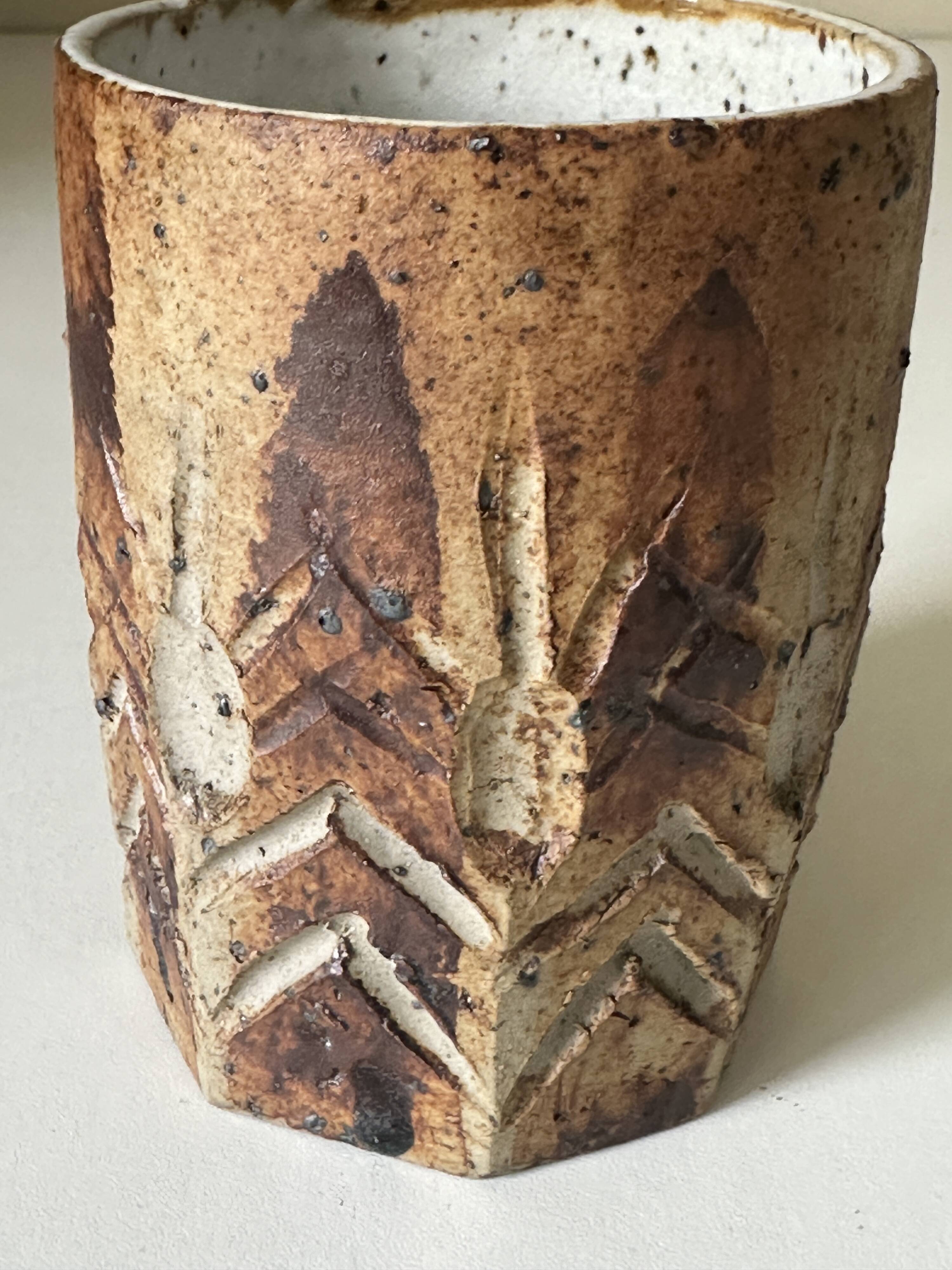 Vintage scarified stoneware vase pot from the 60s