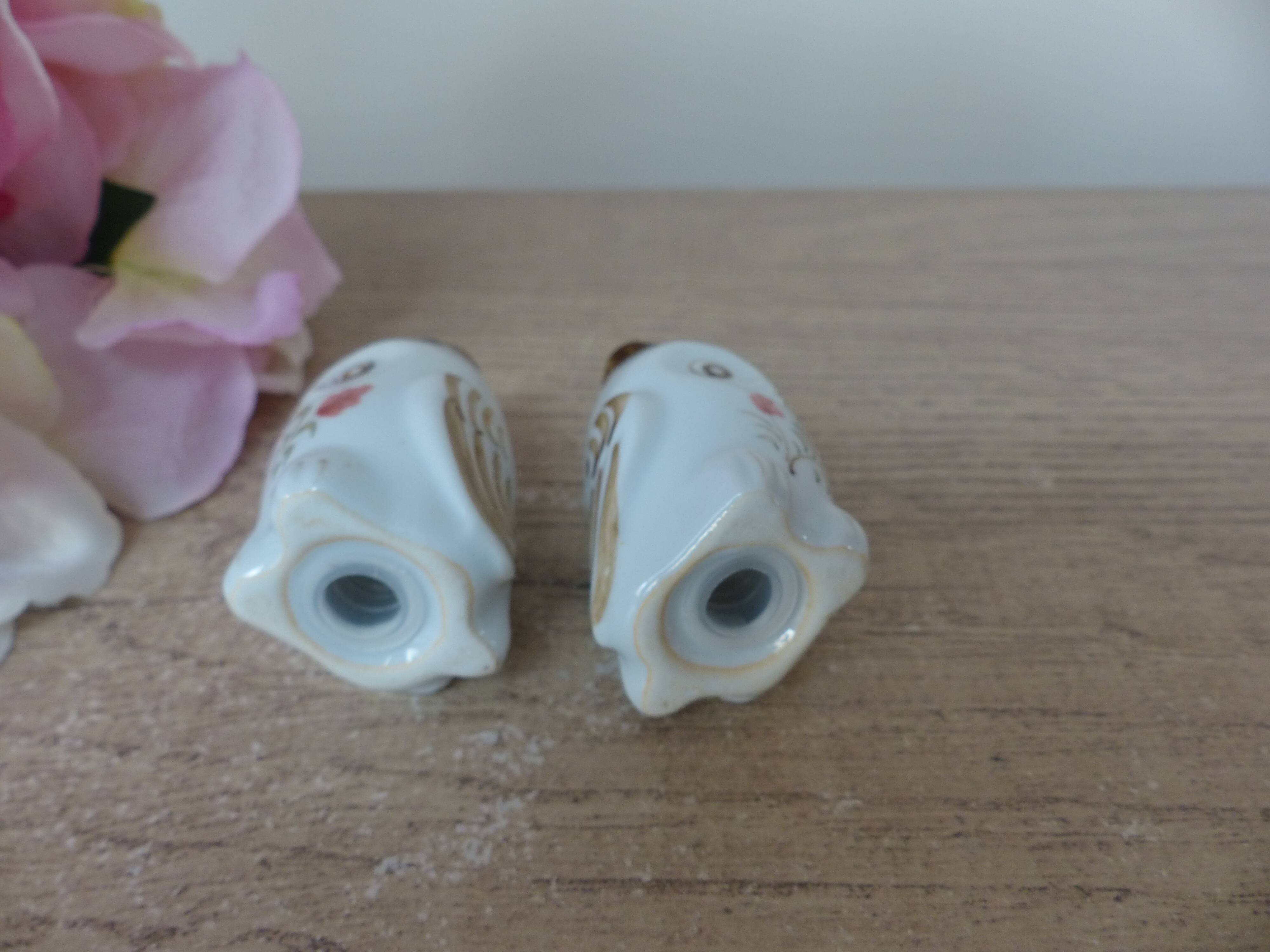 Old vintage hand painted ceramic owl salt and pepper shakers