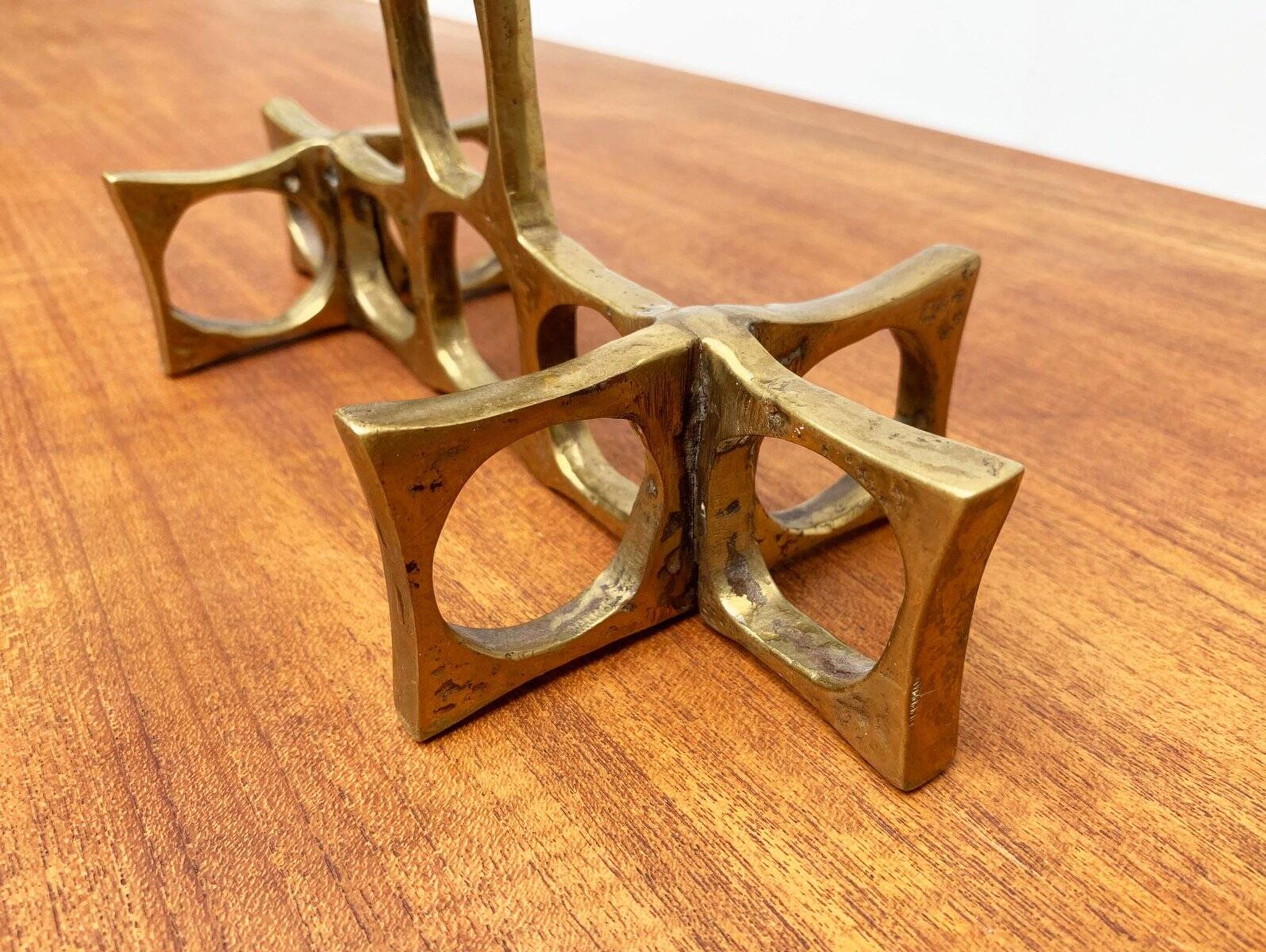Brutalist metal candlestick from the mid-century by Heinz Goll
