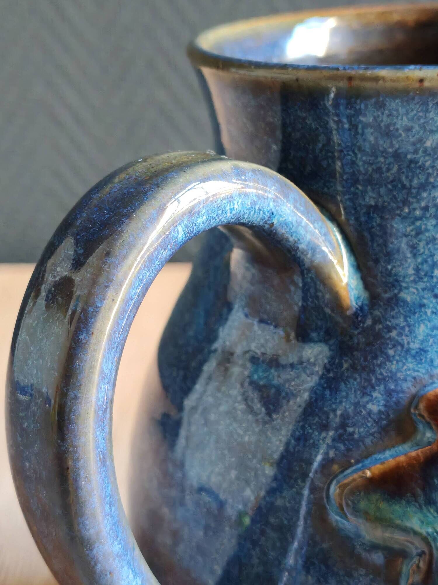 Vintage Blue Stoneware Jug with Grape Cluster Pattern, Ceramic Vase