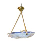 Suspension style art déco en verre pressé opalescent à décor de papillons