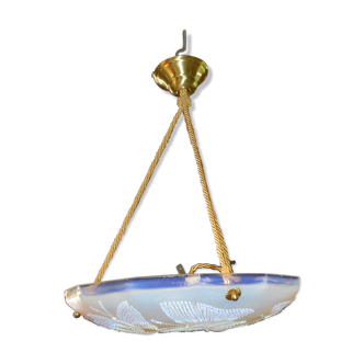 Art deco printed opalescent glass suspension decorated with butterflies