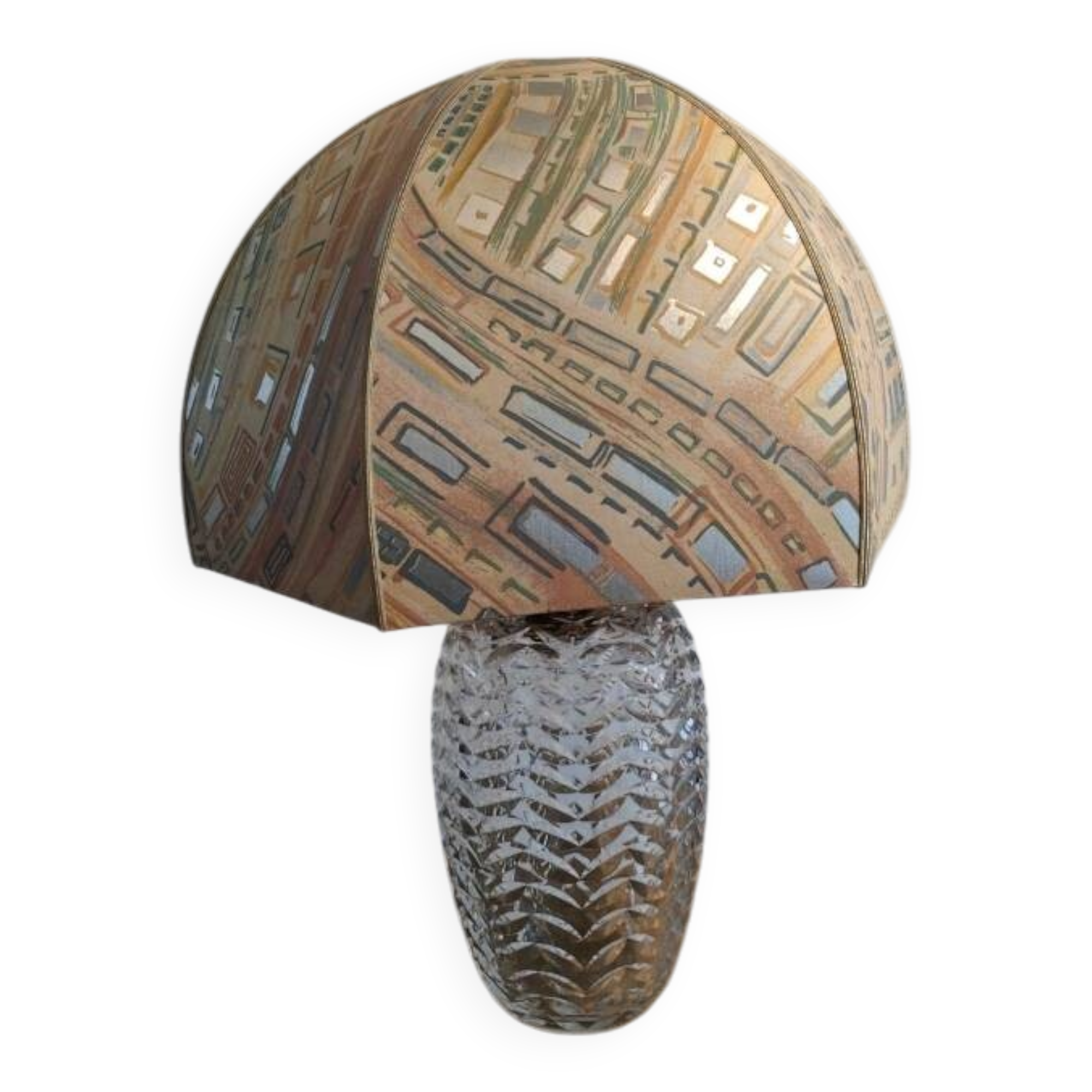 Large 1980s Lamp with Crystal Base/Vase/Handcrafted Lampshade - Unique Piece