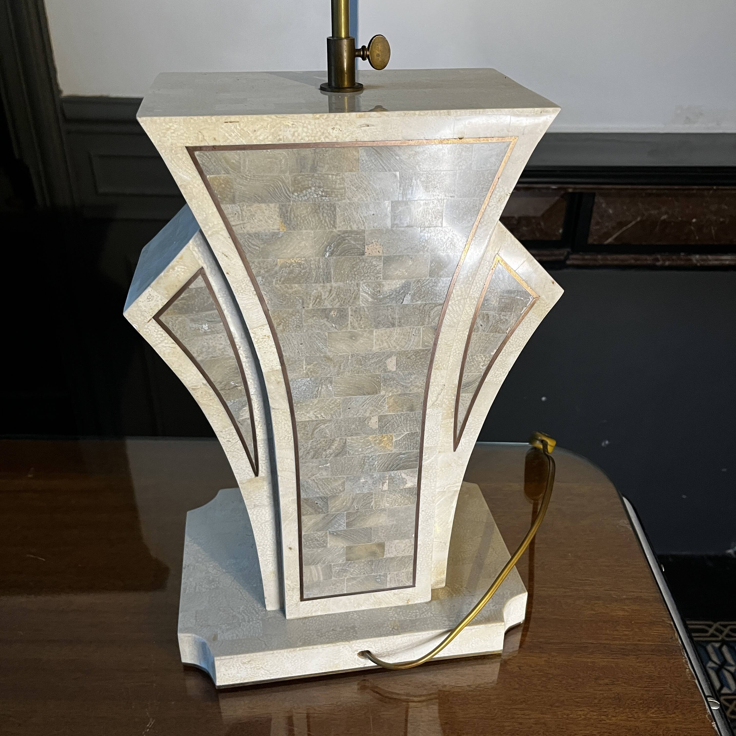 Hollywood regency lamp base maitland smith (usa), tessellated stones & brass, ca 1970