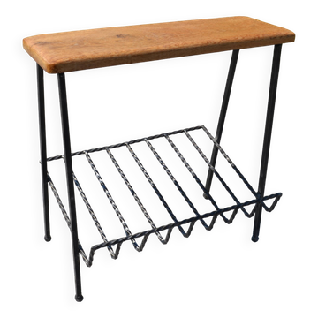 Magazine rack tablet oak and wrought iron 1960s-70s