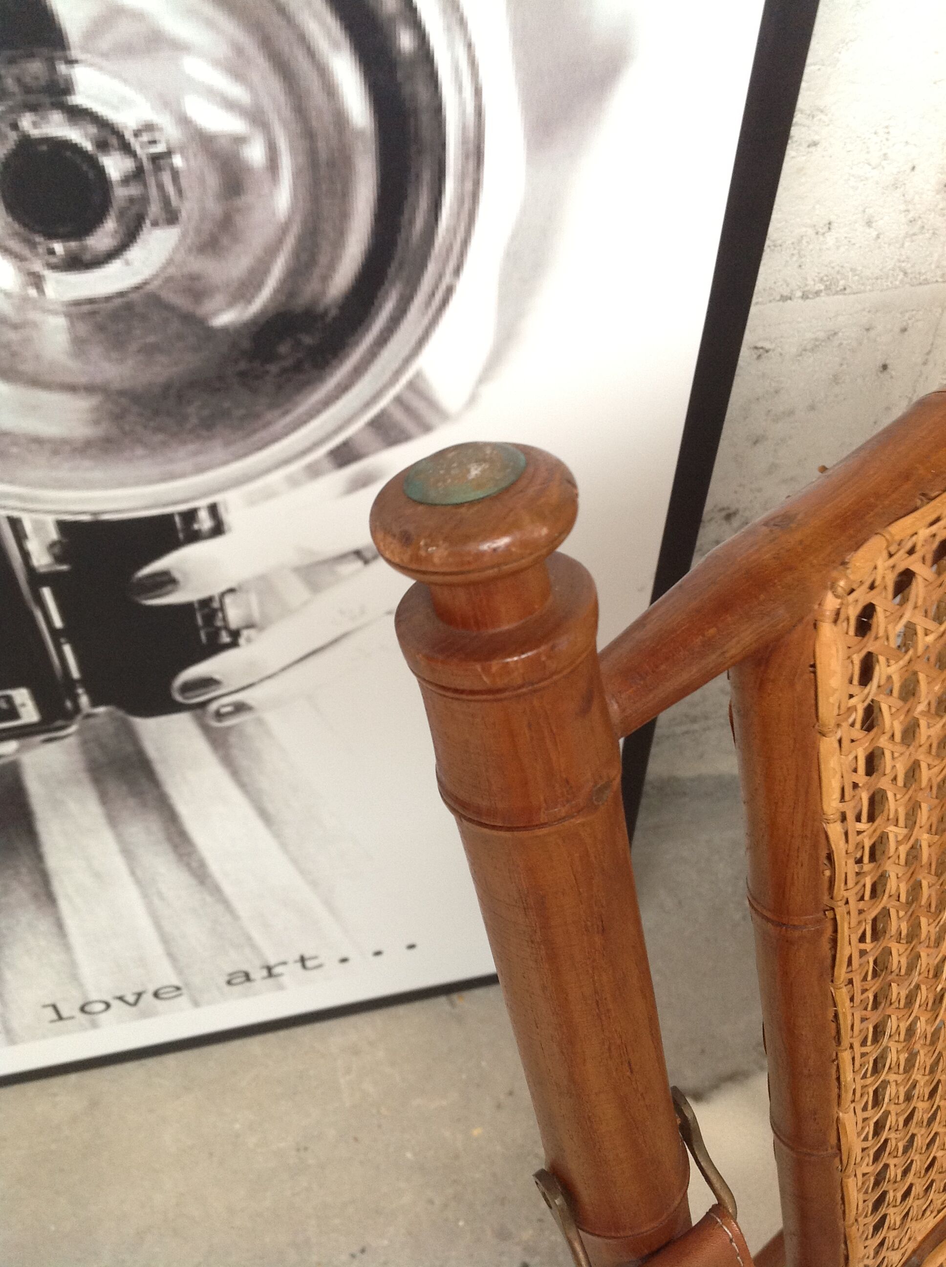 Bamboo folding armchair and caning