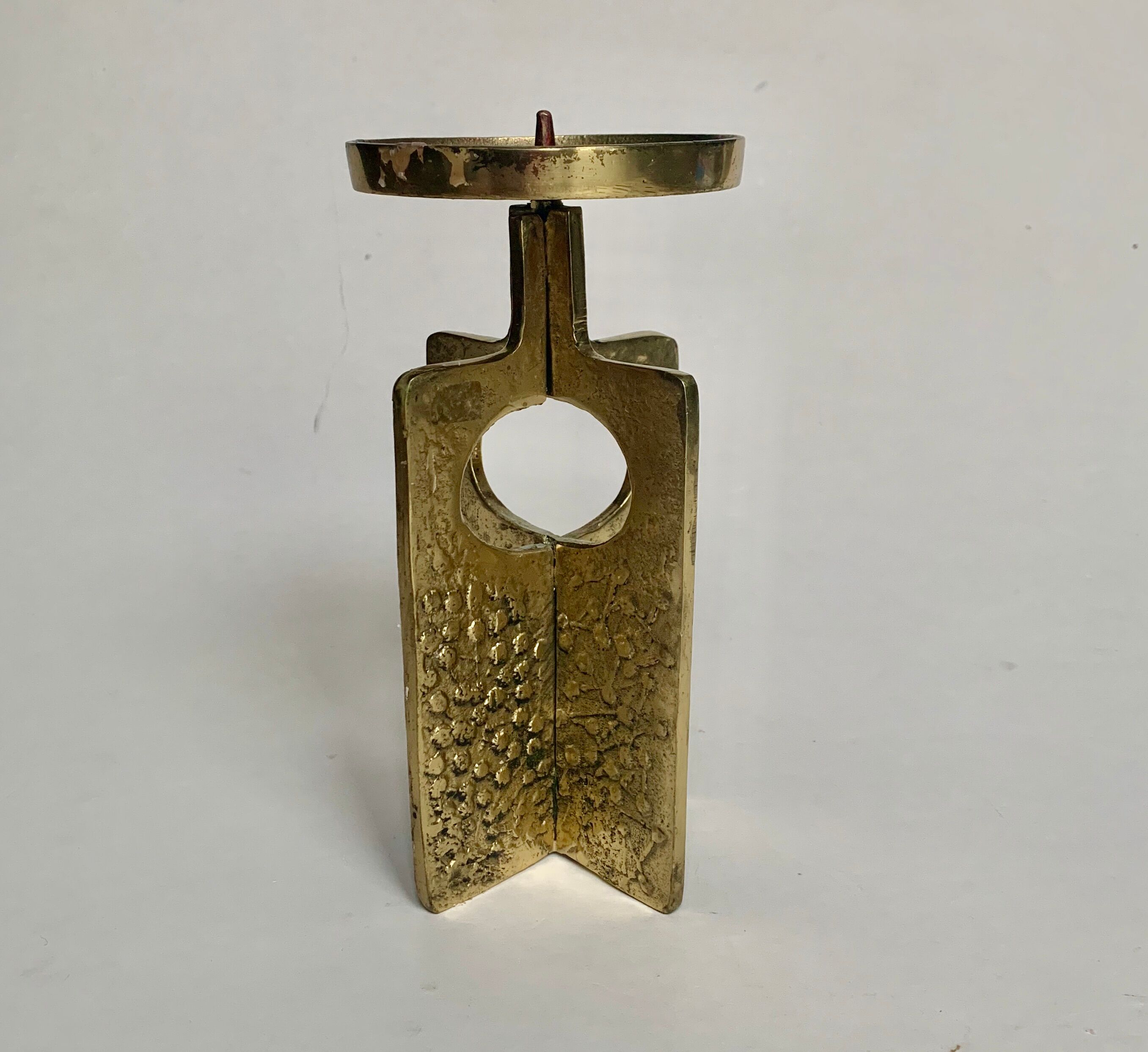 Brutalist bronze candleholder, 1970s
