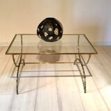 Table basse bronze et verre, années 60