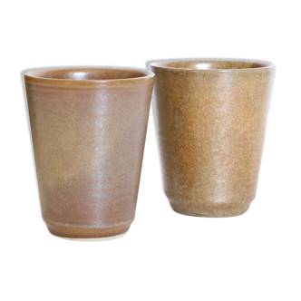 Set of 2 stoneware glasses, Digoin, vintage