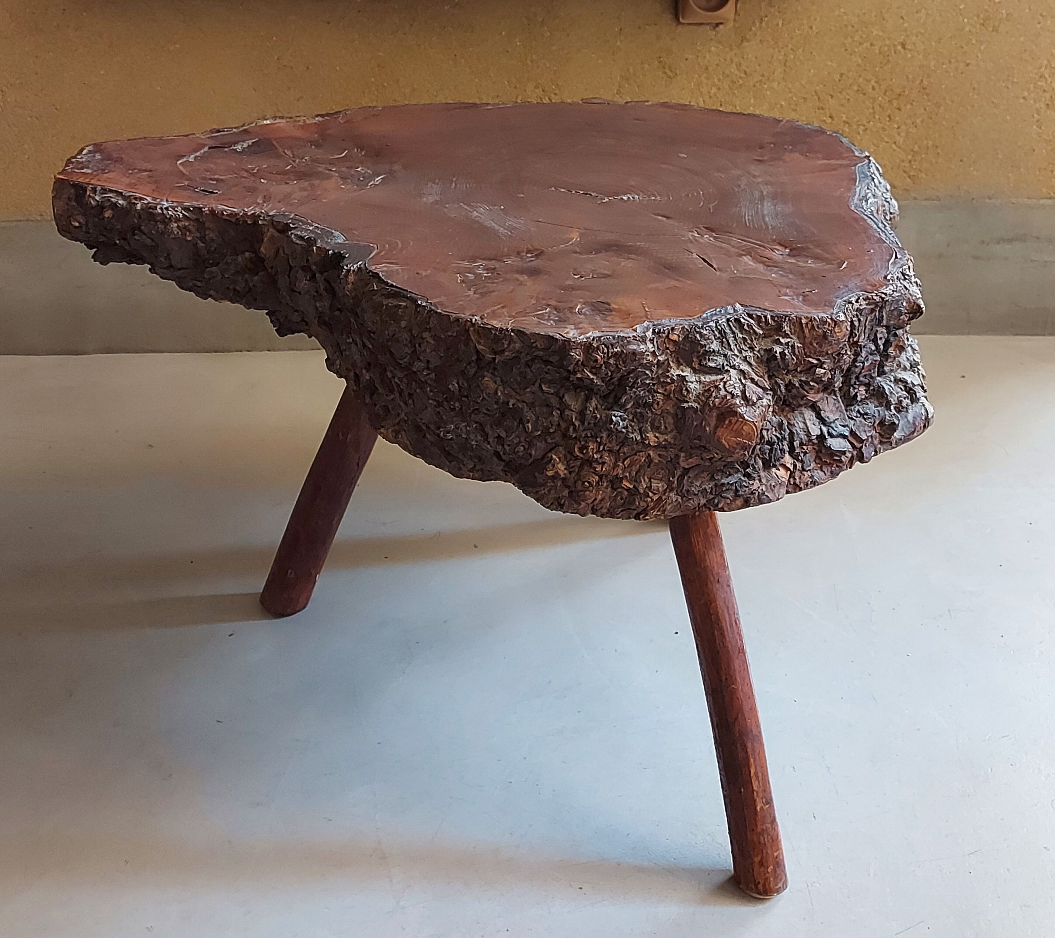Vintage brutalist coffee table in elm magnifying glass