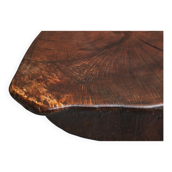 Tabouret Tronc d'Arbre ou Table d'Appoint en Bois Massif et Fer Forgé, Milieu du Siècle