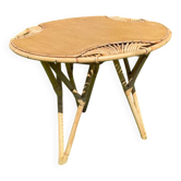 Table basse tripode bambou et rotin