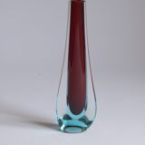 Teardrop vase in ruby red and blue Murano glass by Galliano Ferro, 1960