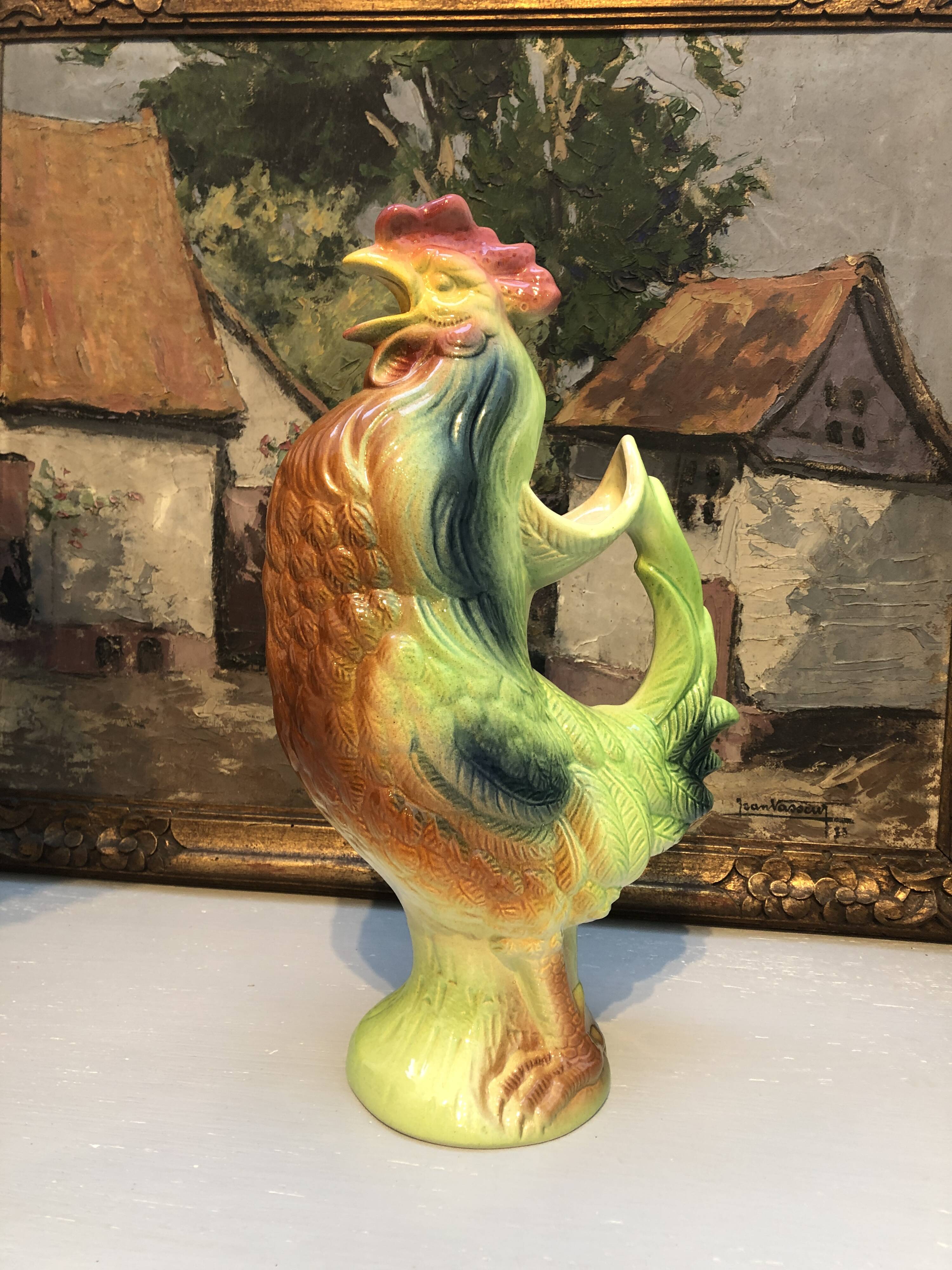 Pichet carafe coq in barbotine france vintage