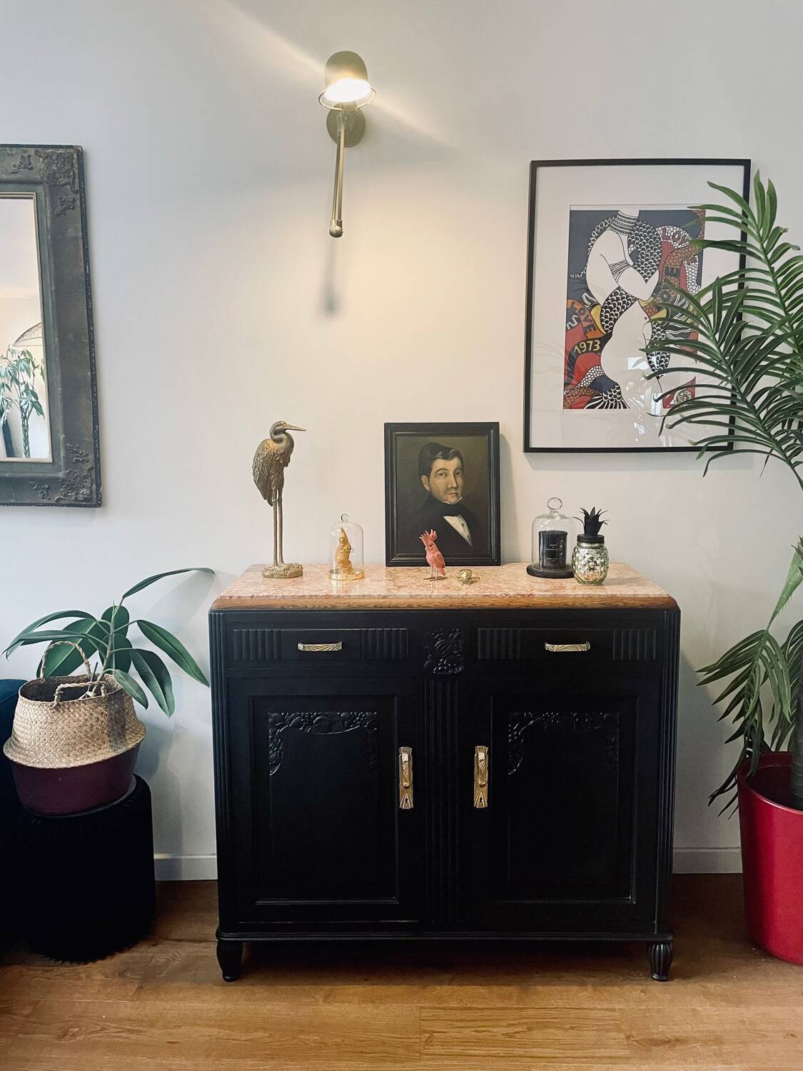 Black Art Deco sideboard with marble top