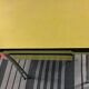 Table formica yellow and 2 red chairs
