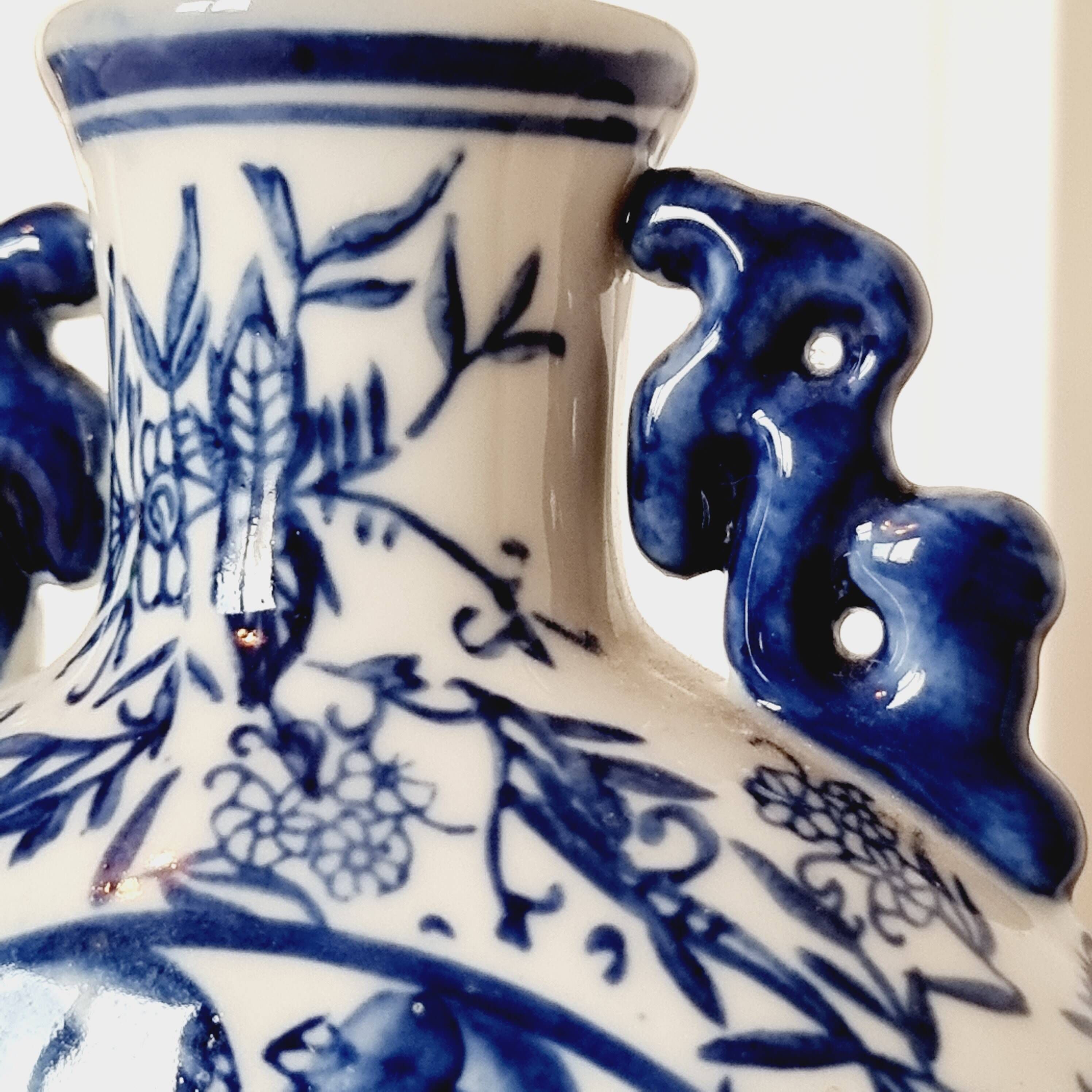 Vase Citrouille Chinois en Porcelaine Bleue et Blanche fin 19ème
