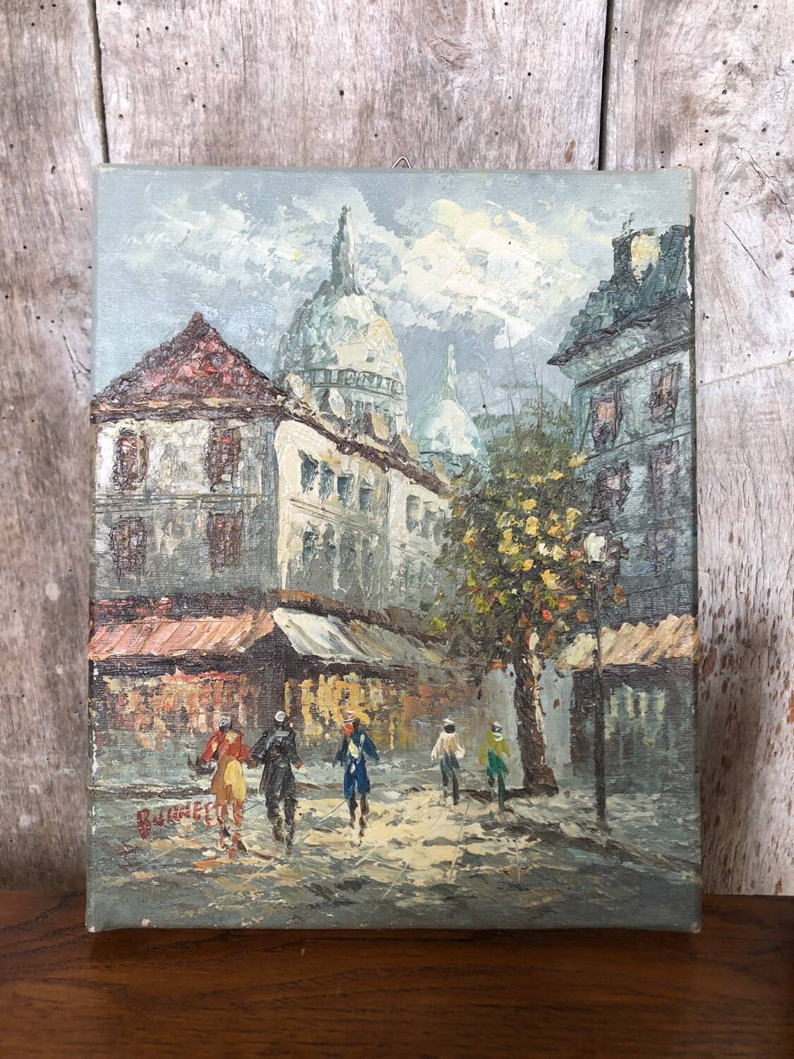 Old painting caroline burnett view of paris sacred heart oil on canvas