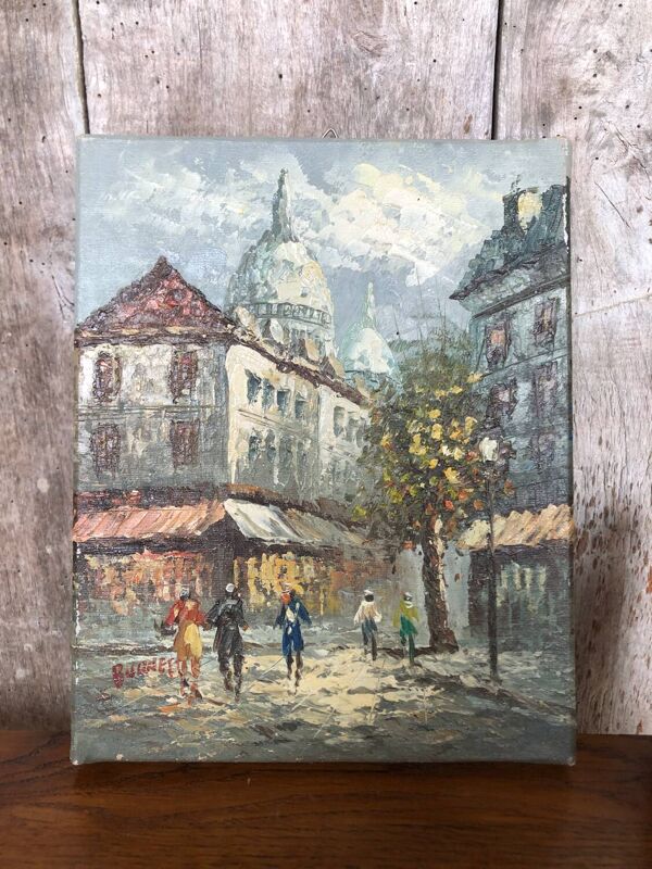 Ancien tableau caroline burnett vue paris sacré cœur huile sur toile