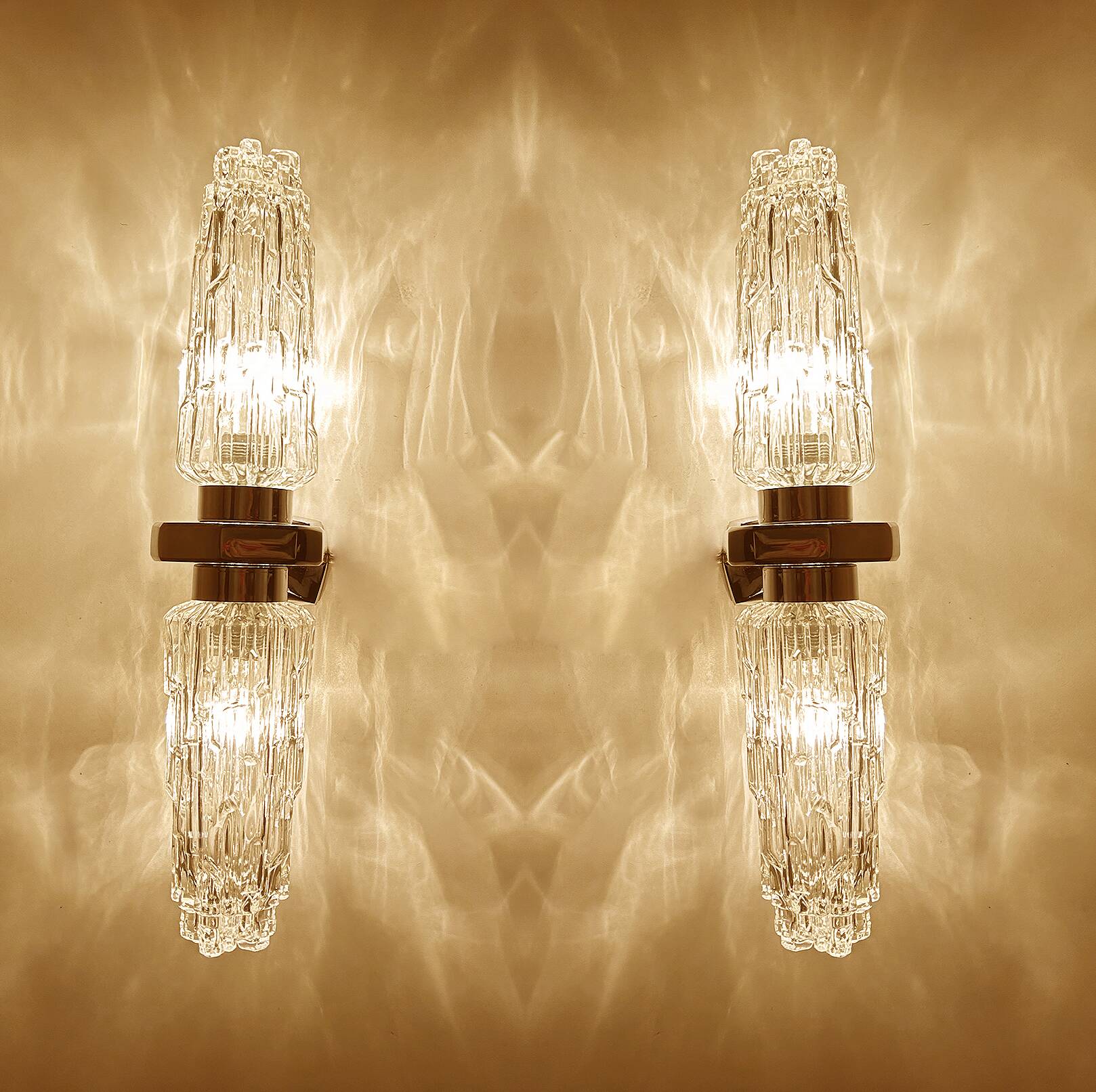 Pair of large vintage chrome glass wall lights