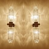Pair of large vintage chrome glass wall lights