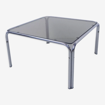 Coffee table with smoked glass top in chromed frame