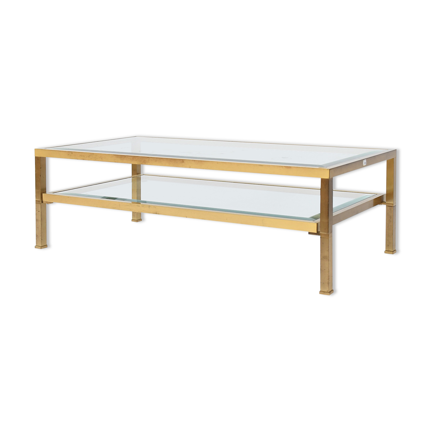 Coffee table in gilded brass and glass