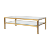 Coffee table in gilded brass and glass