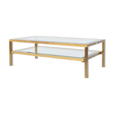 Coffee table in gilded brass and glass