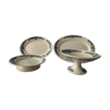 4 blue and white service dishes Alesia Longchamp Iron Land early 20th century