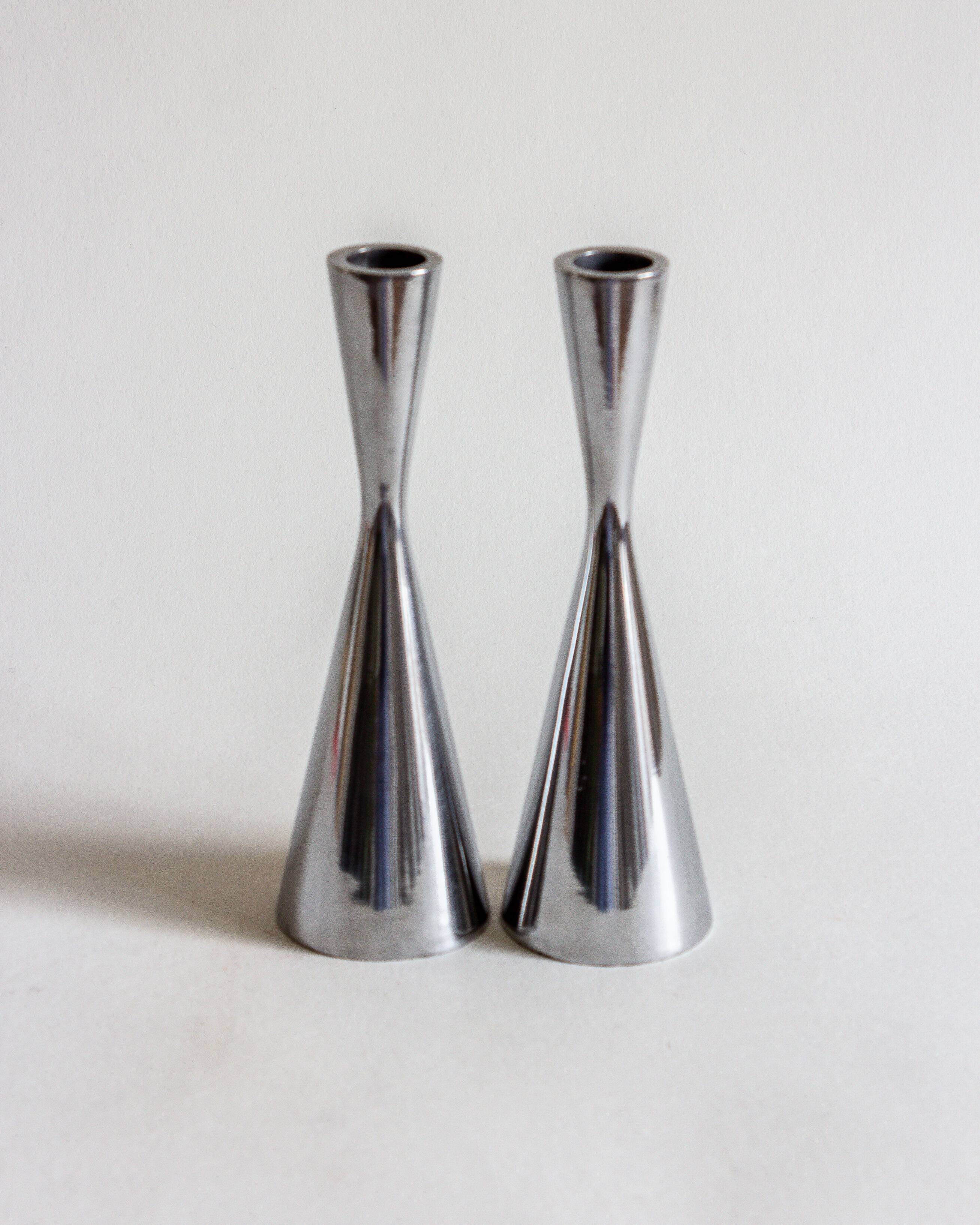 Duo of diabolo candlesticks in cast aluminum, Erika Pekkari for Ikea, 2000s