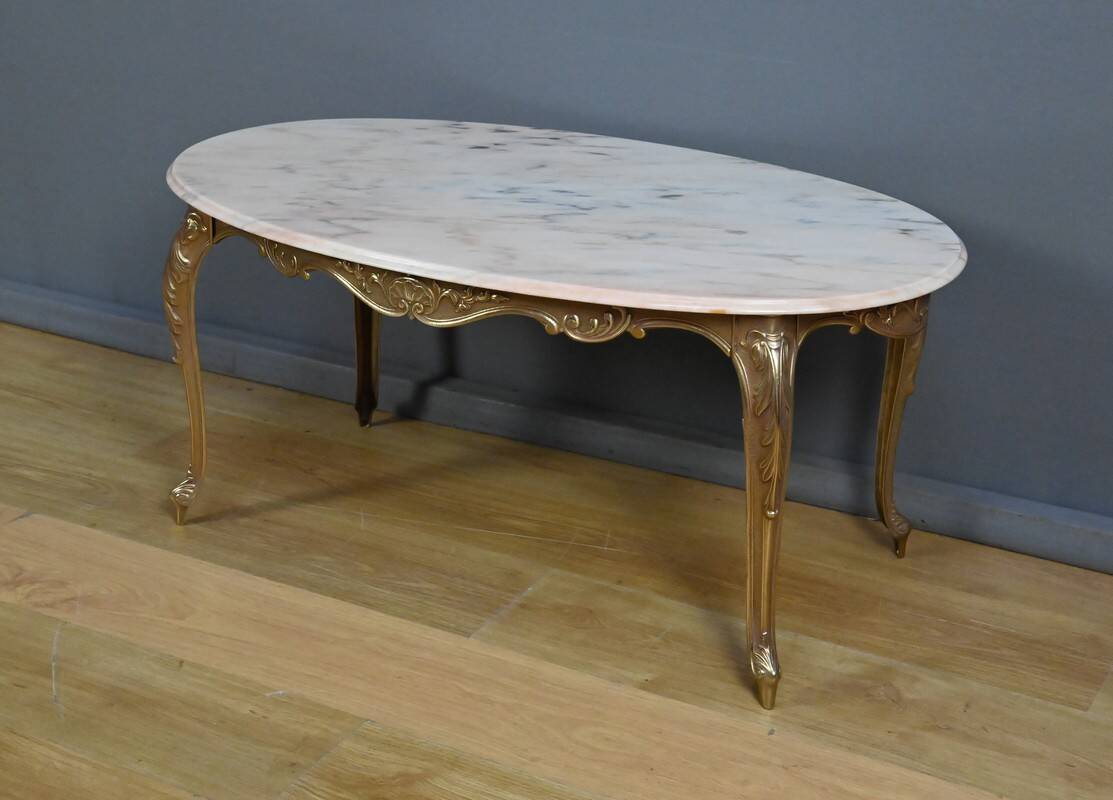 Marble and brass coffee table, Louis XV style – mid 20th century
