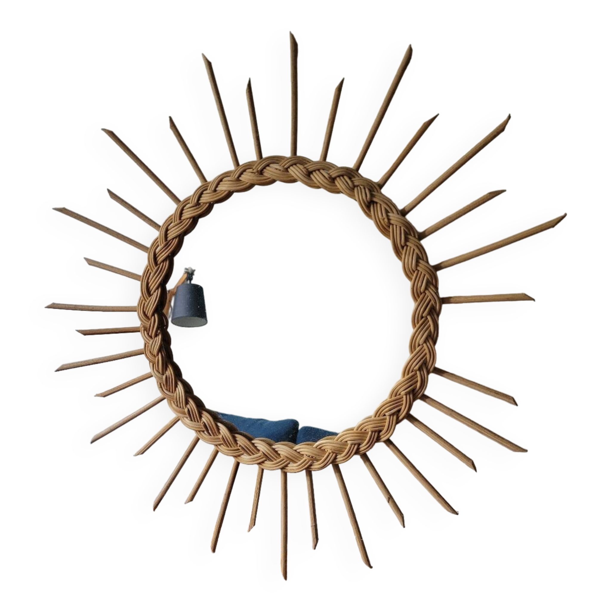 Miroir rond soleil en rotin