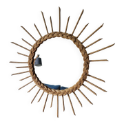 Miroir rond soleil en rotin