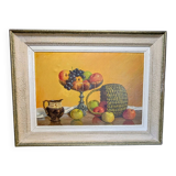 Old still life painting fruit bowl basket HST Montparnasse frame