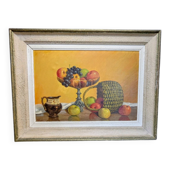 Old still life painting fruit bowl basket HST Montparnasse frame