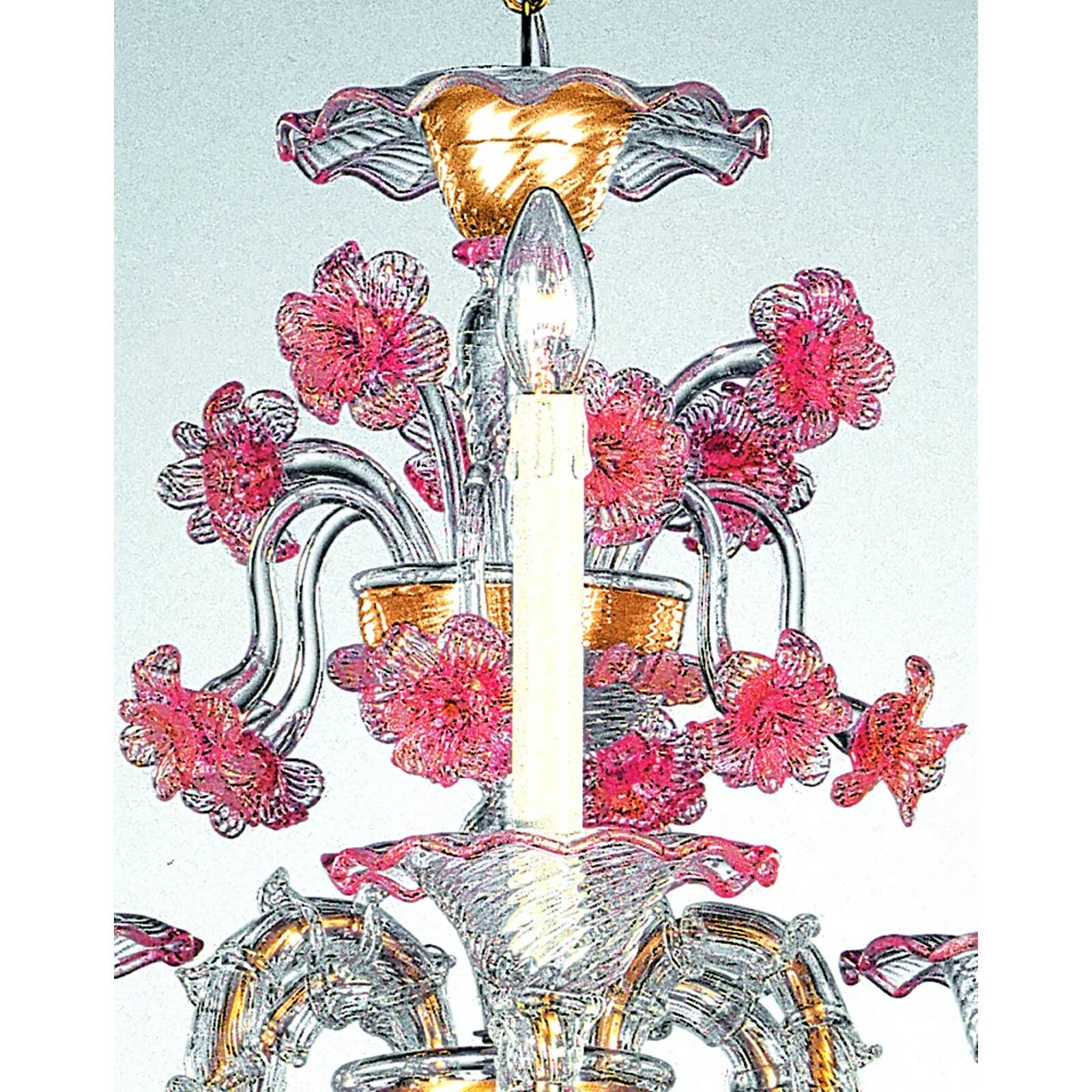 Luxury Pink and Transparent Venetian Murano Glass Chandelier