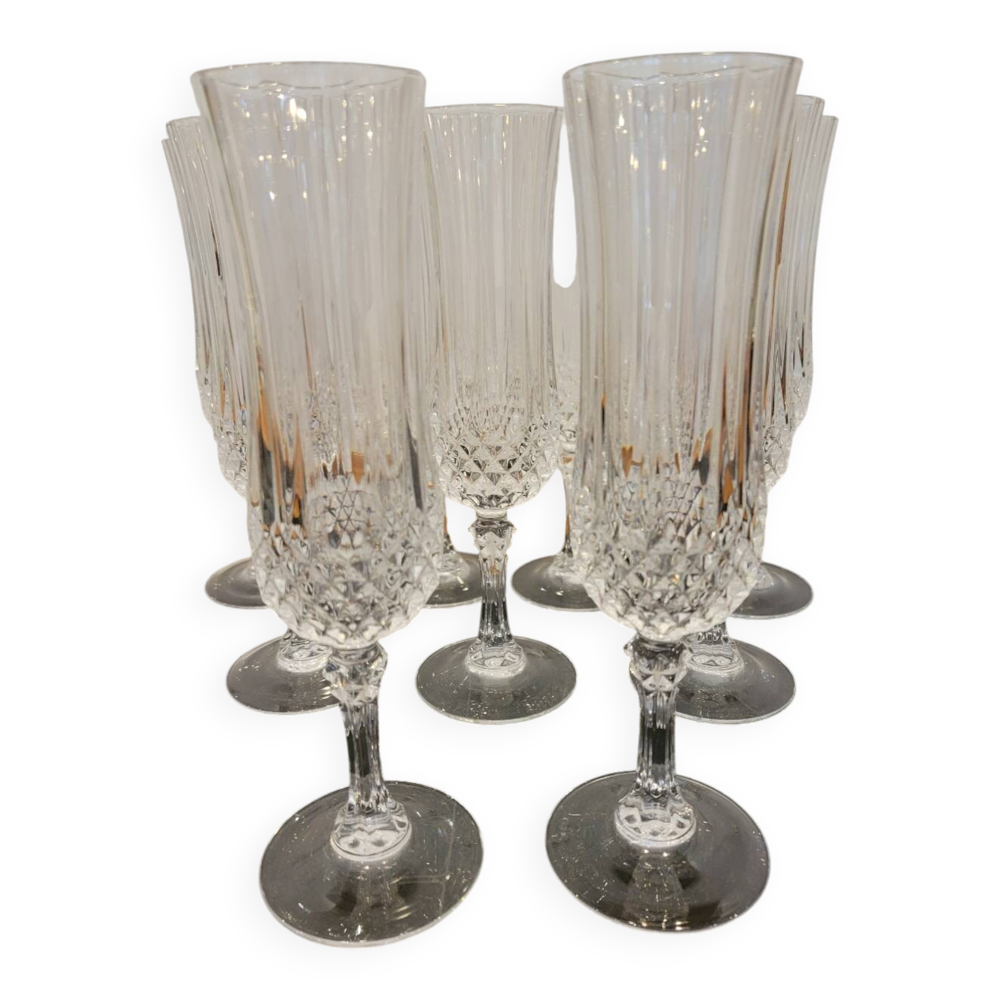 9 crystal champagne flutes from Arques model Longchamp