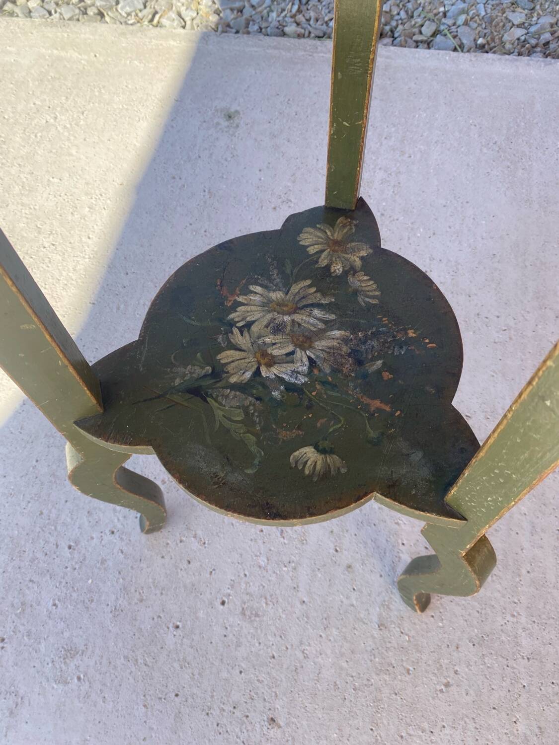 Wooden pedestal table or side table painted with floral motifs