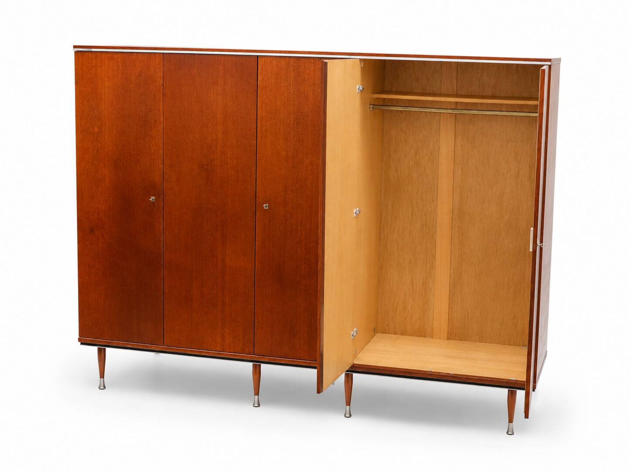 Teak wardrobe with 5 doors, hanging rail and shelves
