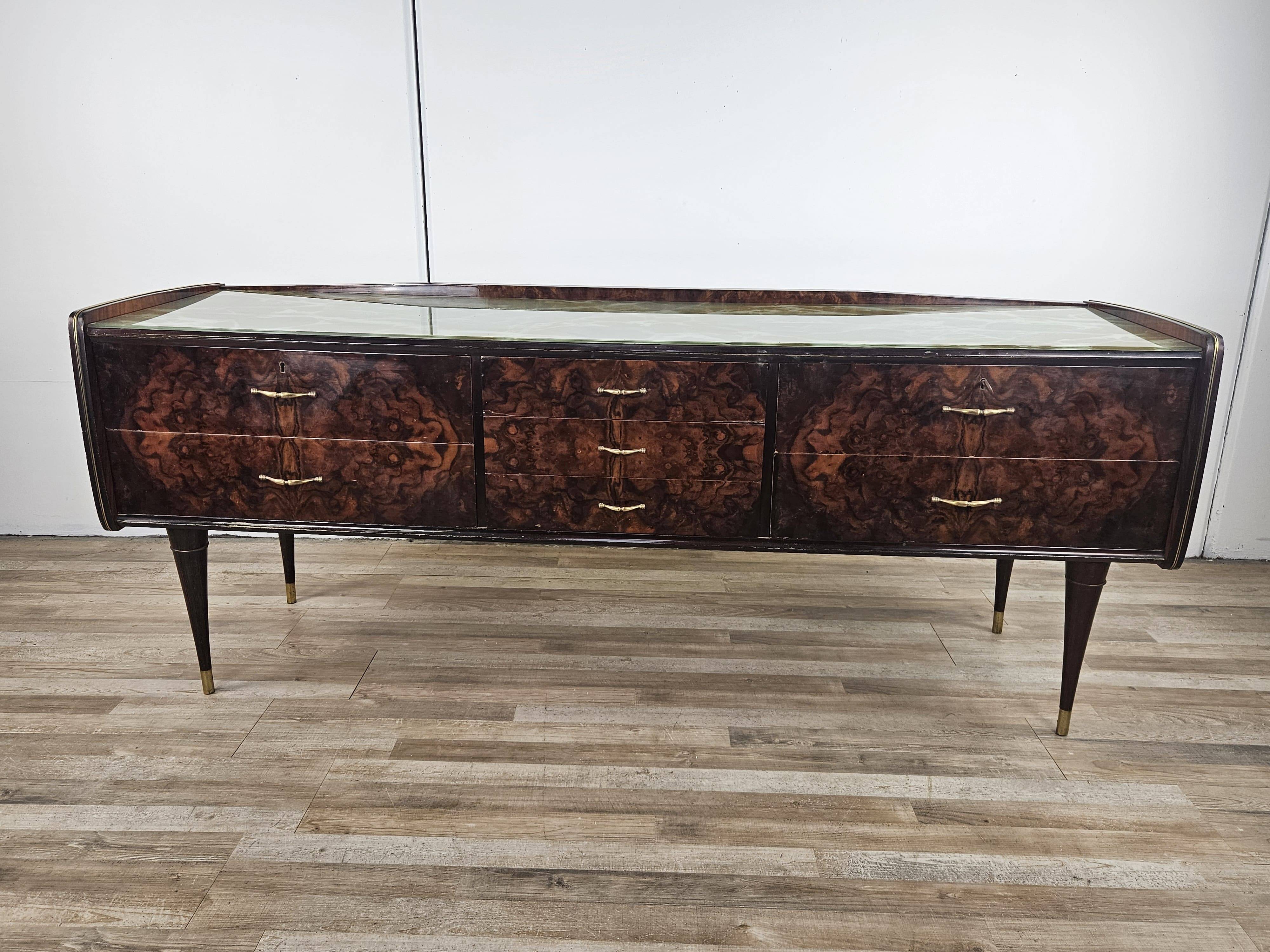 Mid Century 70's Chest of Drawers with Glass Top