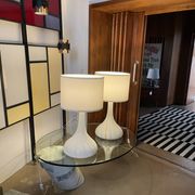 Pair of 1970s tall White Glass Table Lamps model "Candy" by Holmegaard