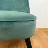 Fauteuil crapaud velours bleu vert