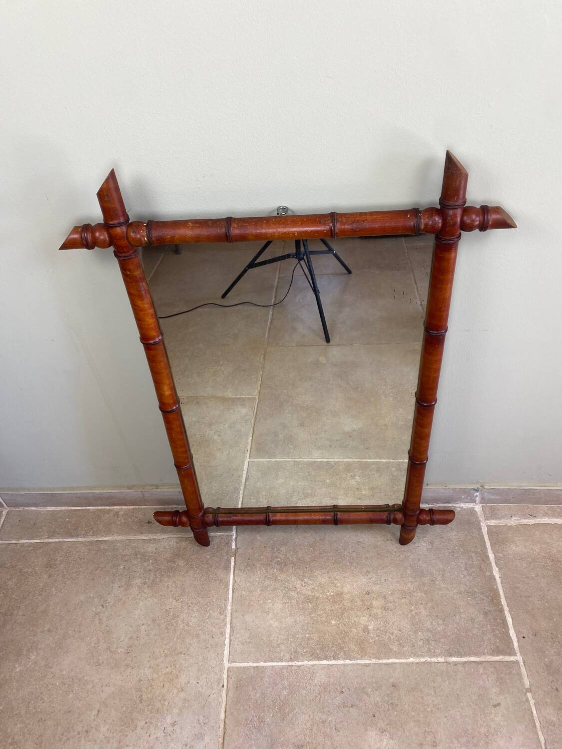 Antique turned wooden mirror