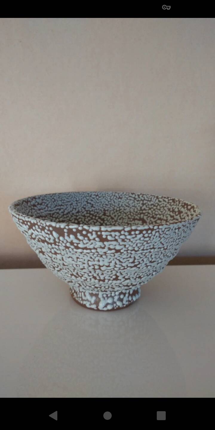 Korean bowl, terracotta and white droplet glaze