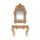 Console with a gilded wood mirror in Rococo style.