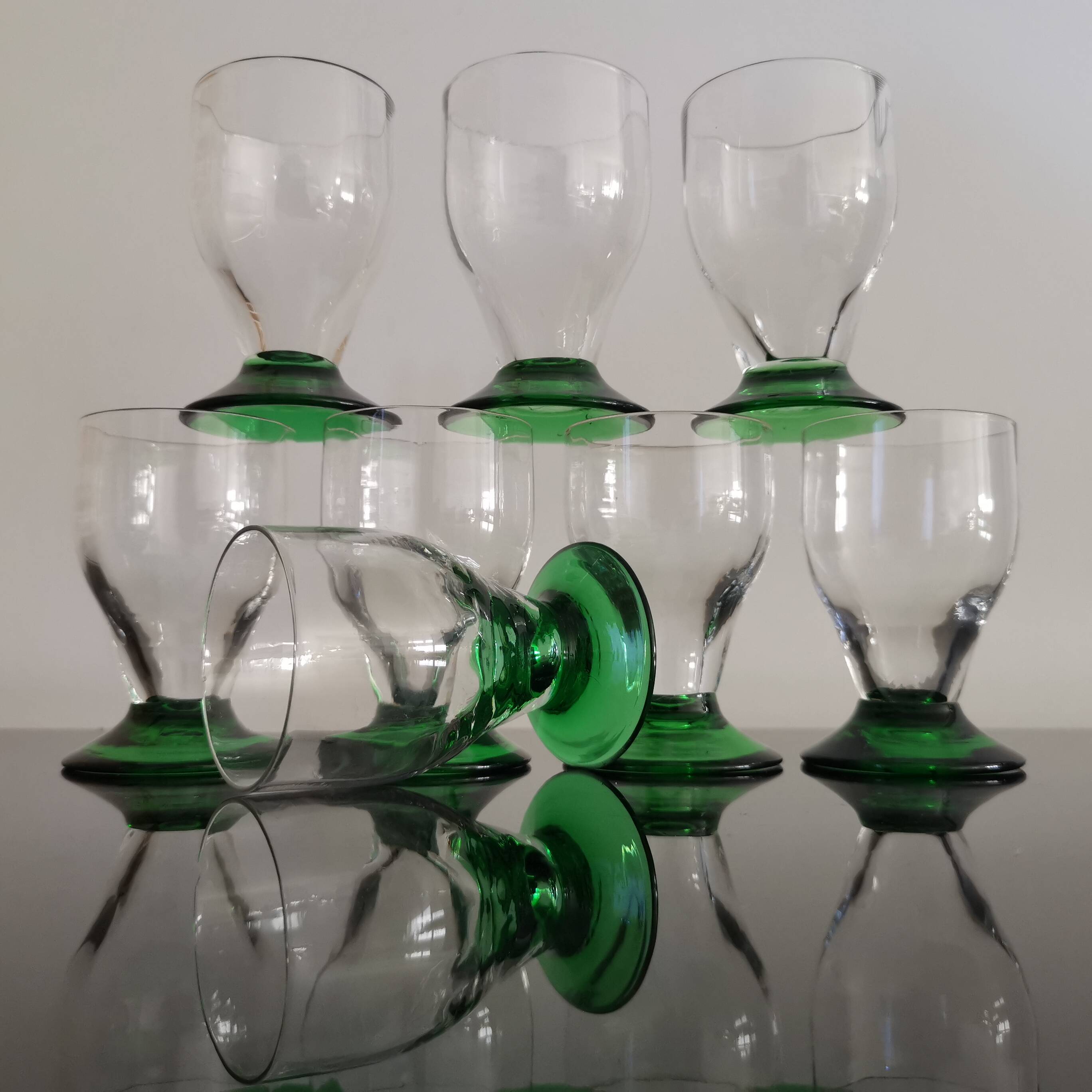 8 old stemmed glasses, 1930s