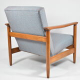 Fauteuil polonais vintage, modèle GFM-142, années 1960, entièrement rénové, tissu gris